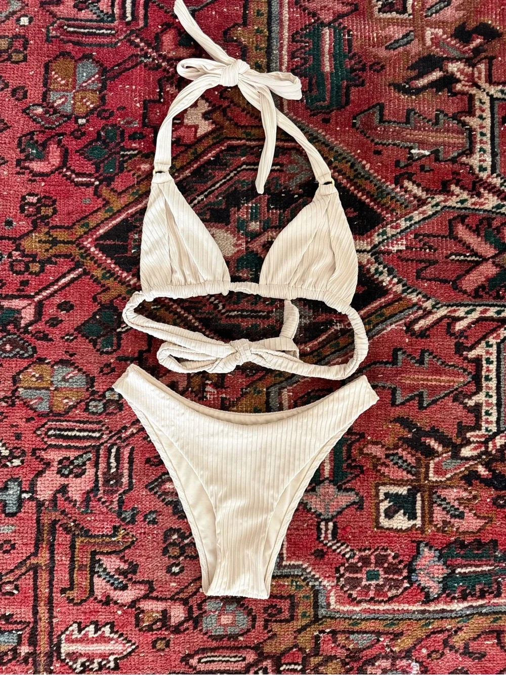 Monday Swimwear ribbed Halter Triangle Bikini Set - Cream